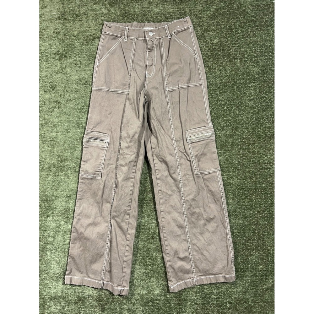 Rachel Paige Cargo Pants Womens L Brown Contrast Stitch Wide Leg PW2256